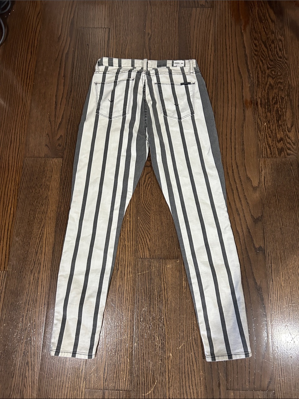 Hudson Jeans White and Black Vertical Stripe Skinny Jeans 28